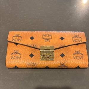 MCM Tan Wallet with Gold Hardware